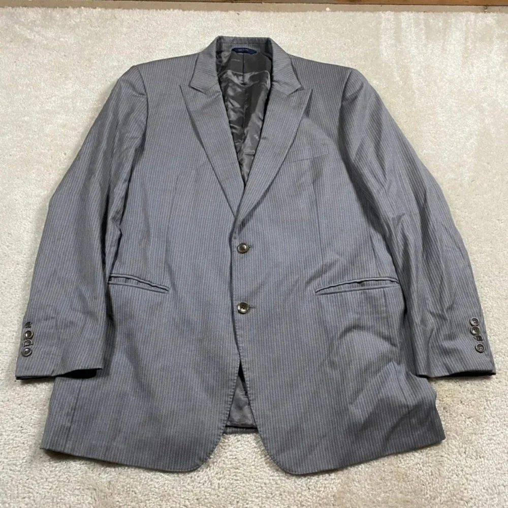 Brooks Brothers 1818 Regent Blazer Mens 45L Grey Pinstripe Wool Made in Italy